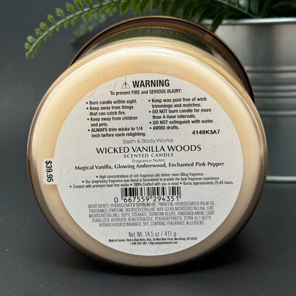 BBW Wicked Vanilla Woods Bath & Body Works 3 Wick Candle - Picture 12 of 13
